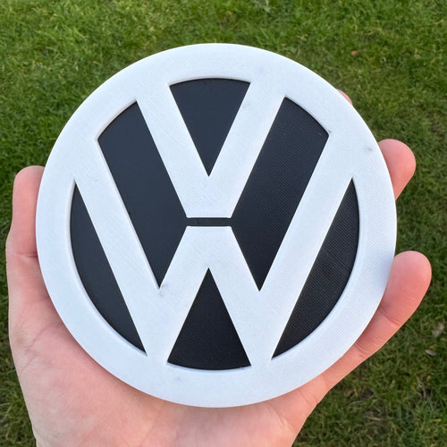VW logo rear door badge fitted on VW Transporter - real van photo