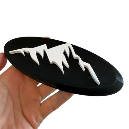Mountains front grille badge for Ford Transit - white on black