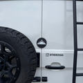 Mountains badge fitted on Mercedes Sprinter rear door