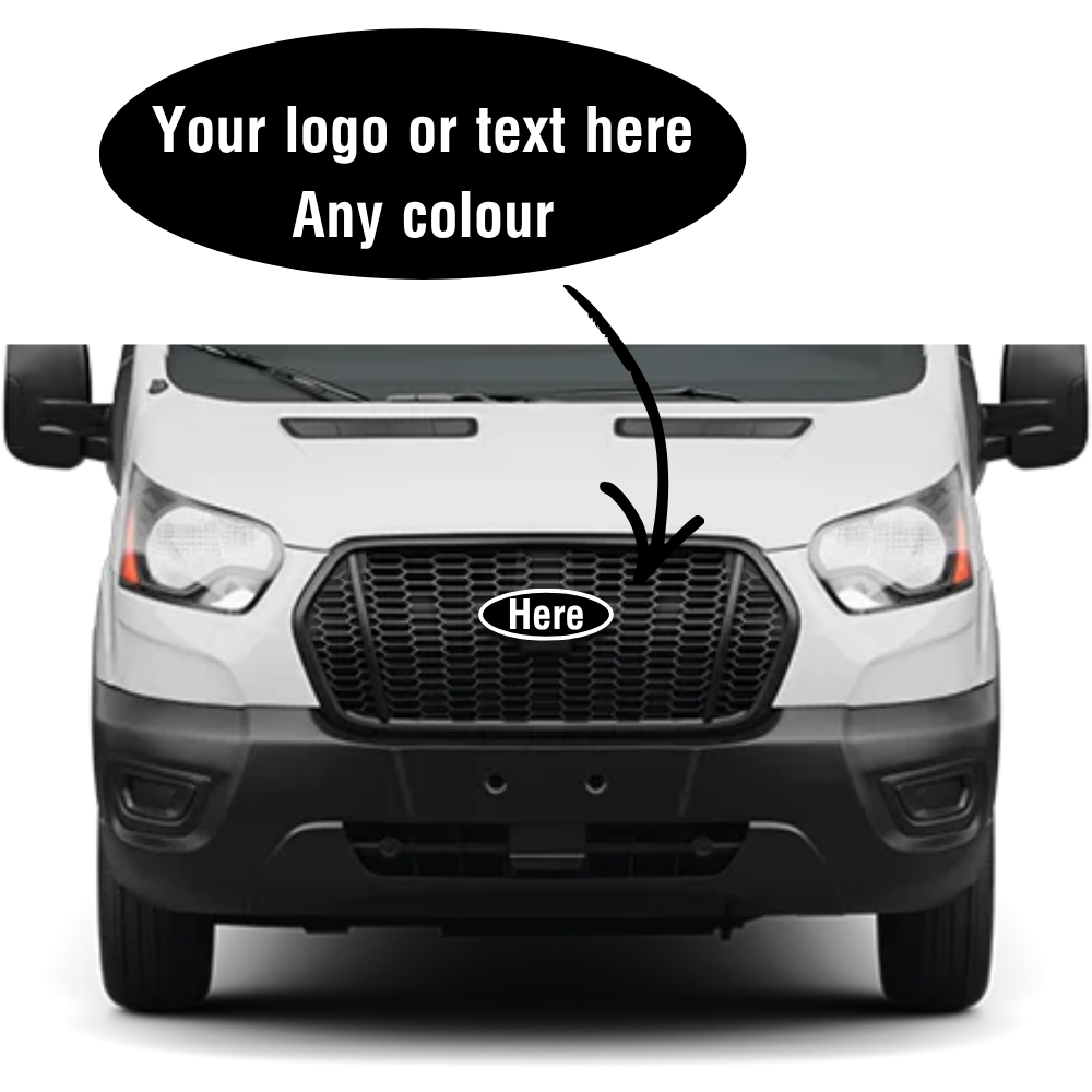 Custom 3D printed front grille badge for Ford Transit van - personalised logo design