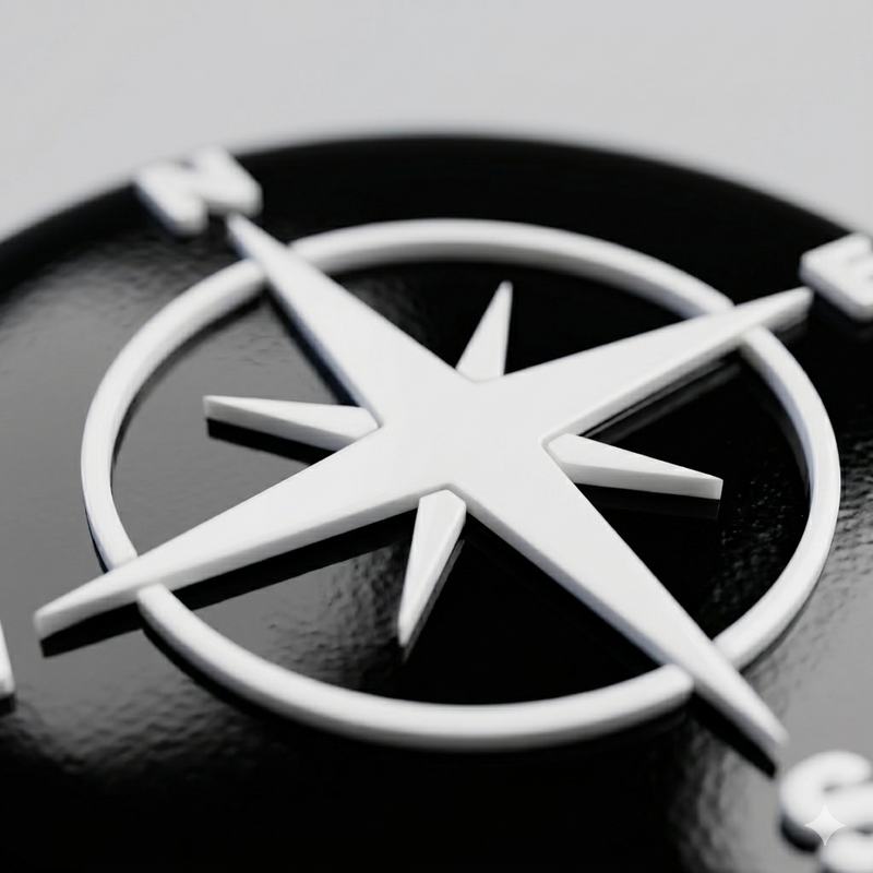 Compass badge for VW Transporter - black compass on white background