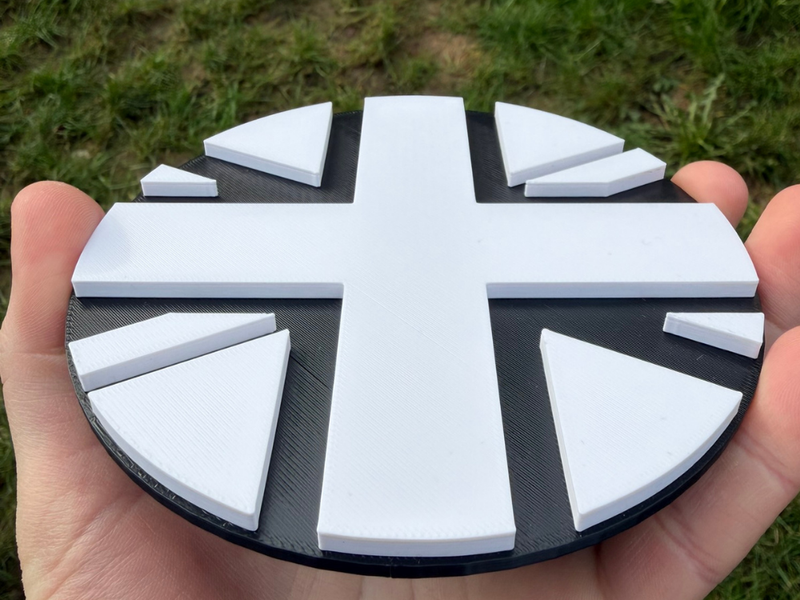 Union Jack rear door badge white on black - close-up detail