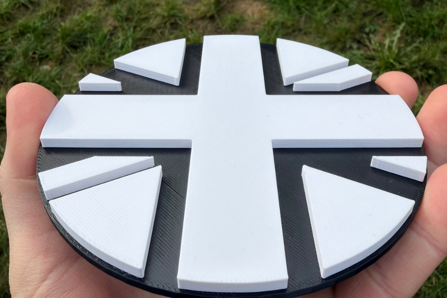 Union Jack rear door badge white on black - close-up detail